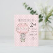 Invitation Carte Postale Éléphant Princesse Rose Ballon Points 2e Anniversa (Debout devant)