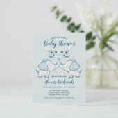 Invitation Carte Postale Eléphants dans Marine & Mint Baby Boy Twins Douche (Debout devant)
