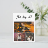 Invitation Carte Postale Elle L'A Fait Diplômé Script Trois Collage Photo (Debout devant)