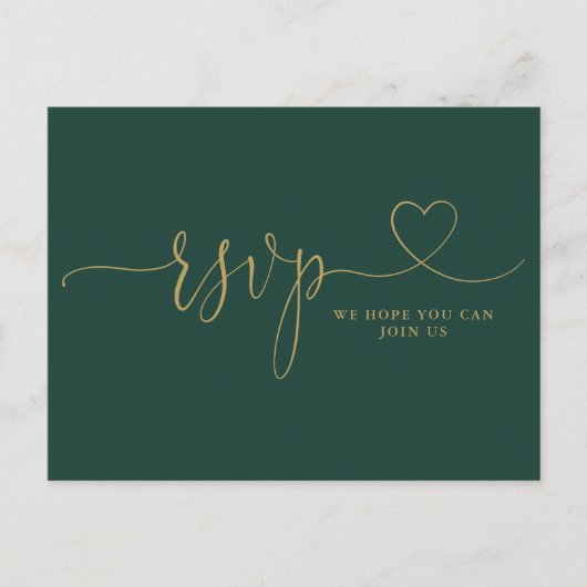 Invitation Carte Postale Emerald And Gold Heart Script Song Request (Devant)