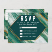 Invitation Carte Postale Emerald Green Gold Abstrait Agate Marbre RSVP (Devant / Derrière)