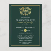 Invitation Carte Postale Emerald Green & Gold Masquerade Sweet 16 Party (Devant)