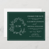Invitation Carte Postale Emerald Green Leafer Crest Monogramme Modifier La  (Devant / Derrière)