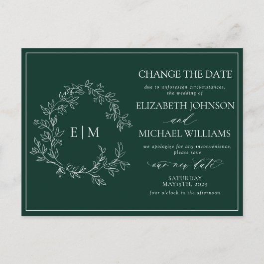 Invitation Carte Postale Emerald Green Leafer Crest Monogramme Modifier La  (Devant)