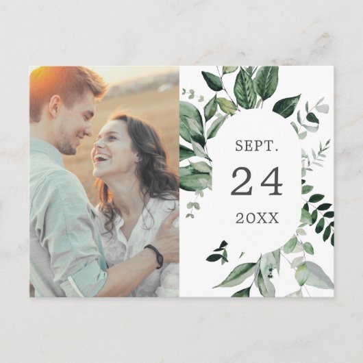 Invitation Carte Postale Emerald Greenery Photo Enregistrer la date (Devant)