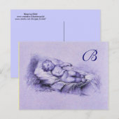 INVITATION CARTE POSTALE ENFANT DORMIER, BABY SHOWER BLEU MONOGRAM (Devant / Derrière)