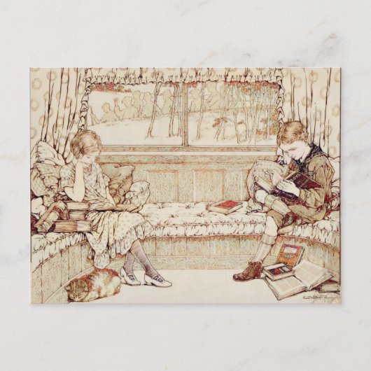 Invitation Carte Postale Enfants vintages lecture (Devant)