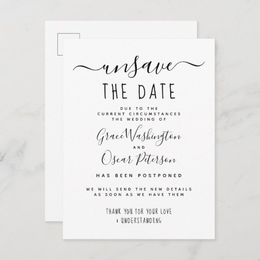 Invitation Carte Postale Enlever la date de l'annonce de nouvelle date élég (Devant / Derrière)