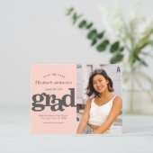 Invitation Carte Postale Enregistrer la date blush rose graduation de gradu (Debout devant)