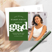Invitation Carte Postale Enregistrer la date de graduation verte photo en g