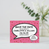 Invitation Carte Postale Enregistrer la date Fun Retro Comic Book Pop Art (Debout devant)