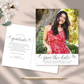 Invitation Carte Postale Enregistrer la date Graduation Photo Script Coeurs
