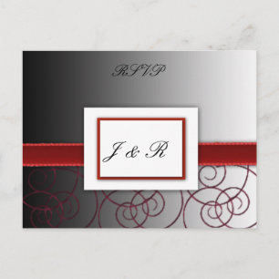 Invitation Carte Postale Ensemble de mariage dégradé noir et rouge