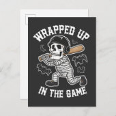 Invitation Carte Postale Enveloppé dans le jeu baseball Halloween (Devant / Derrière)