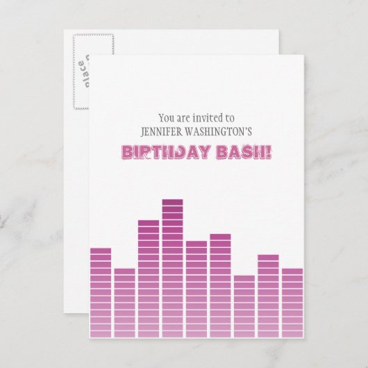 Invitation Carte Postale Equaliseur rose (Devant / Derrière)