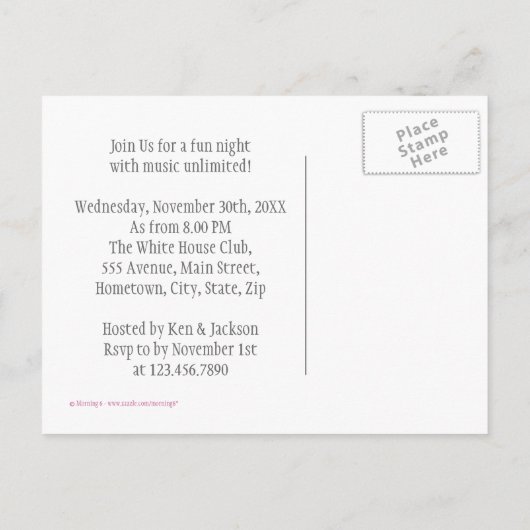 Invitation Carte Postale Equaliseur rose (Dos)