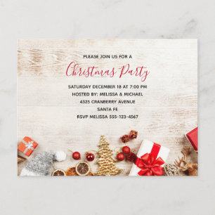 Invitation Carte Postale Équipe cycliste Christmas sur Rustic Wooden Board