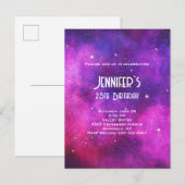 Invitation Carte Postale Espace rose et violet et étoiles Faux Galaxy Anniv (Devant / Derrière)