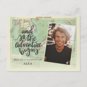 Invitation Carte Postale Et donc l'aventure commence la graduation en photo