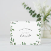 Invitation Carte Postale Été Vert Tropical Eucalyptus Bridesmaid (Debout devant)