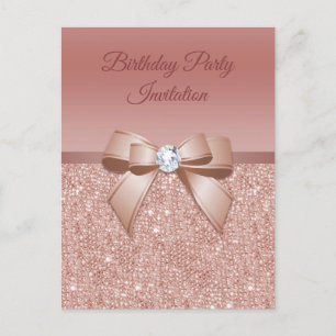 Invitation Carte Postale Étincelles & Glamor, Rose Gold Birthday Party