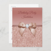 Invitation Carte Postale Étincelles & Glamor, Rose Gold Birthday Party (Devant / Derrière)