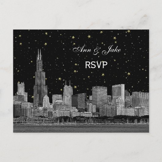 Invitation Carte Postale Étoche Etched de Chicago Skyline do-it-yourself BG (Devant)