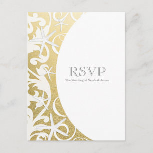 Invitation Carte Postale Étoile blanche Poisson d'or de la plage Mariage él