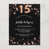 Invitation Carte Postale étoiles d'or rose noir de Quinceanera (Devant)