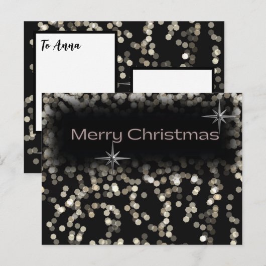 Invitation Carte Postale Étoiles scintillantes noir et blanc Joyeux Noël  (Devant / Derrière)