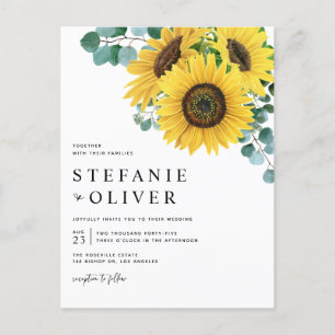 Invitation Carte Postale Eucalyptus aquarelle et Mariage de tournesols