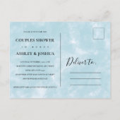 Invitation Carte Postale Eucalyptus Blue Aquarelle Couples Douche (Dos)