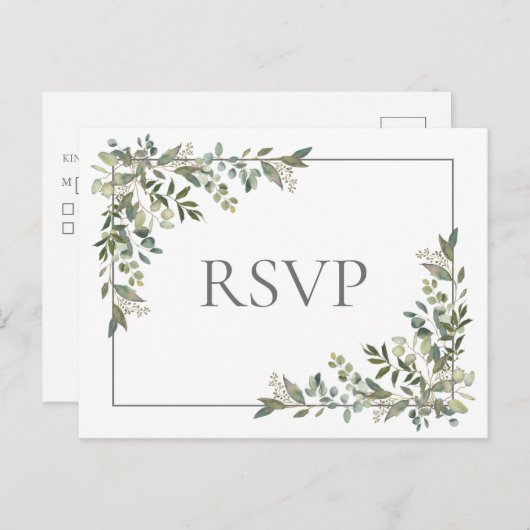 Invitation Carte Postale Eucalyptus Botanique Sage Vert Mariage RSVP (Devant / Derrière)