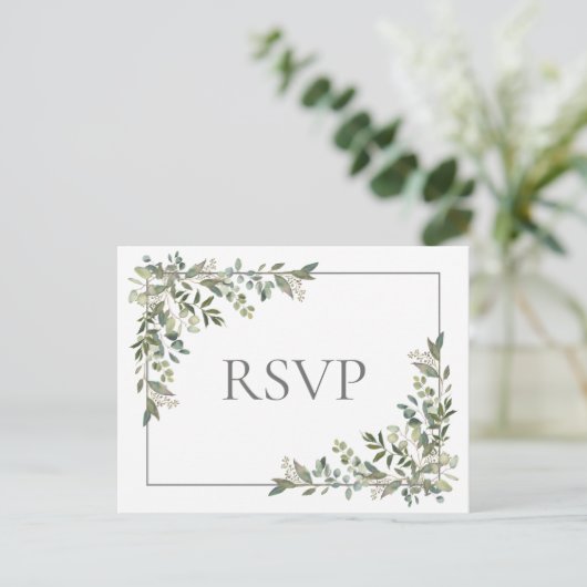 Invitation Carte Postale Eucalyptus Botanique Sage Vert Mariage RSVP Invit (Debout devant)