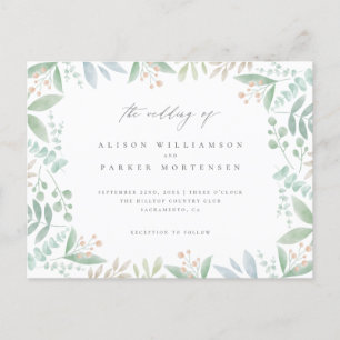 Invitation Carte Postale Eucalyptus doux chic, Feuille & Mariage vert