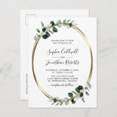 Invitation Carte Postale Eucalyptus Gold QR Code RSVP Mariage (Devant / Derrière)