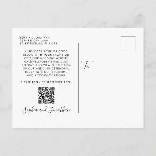 Invitation Carte Postale Eucalyptus Gold QR Code RSVP Mariage (Dos)