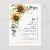 Invitation Carte Postale Eucalyptus Green Sunflower 40e fête d'anniversaire (Devant)
