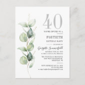 Invitation Carte Postale Eucalyptus Greenery 40e anniversaire Botanical Par (Devant)