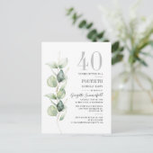 Invitation Carte Postale Eucalyptus Greenery 40e anniversaire Botanical Par (Debout devant)