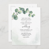 Invitation Carte Postale Eucalyptus Mariage botanique Script vert (Devant / Derrière)