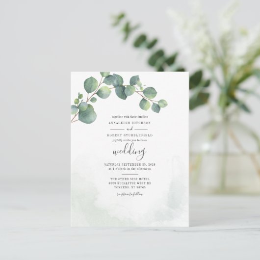Invitation Carte Postale Eucalyptus Mariage botanique Script vert (Debout devant)