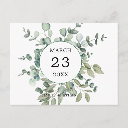 Invitation Carte Postale Eucalyptus Rustique Mariage de verdure (Devant)