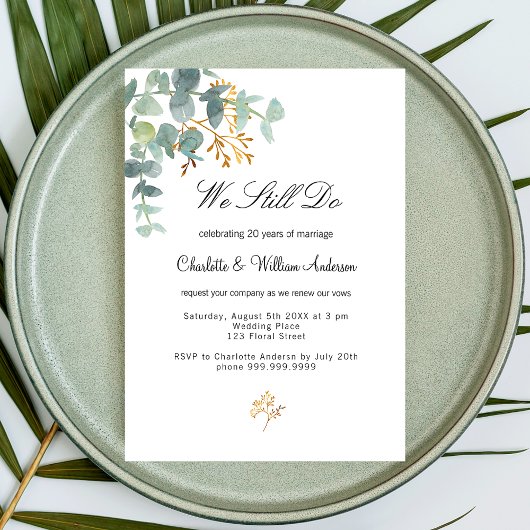 Invitation Carte Postale Eucalyptus verdure feuille or simple mariage