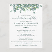 Invitation Carte Postale Eucalyptus Verdure Funérailles Célébration De La V (Devant)