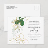 Invitation Carte Postale Eucalyptus Verdure Or Foliage Mariage géométrique (Devant / Derrière)