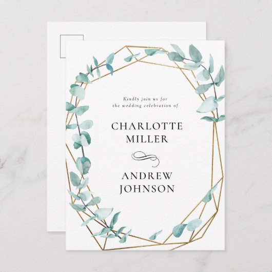 Invitation Carte Postale Eucalyptus vert élégant or (Devant / Derrière)