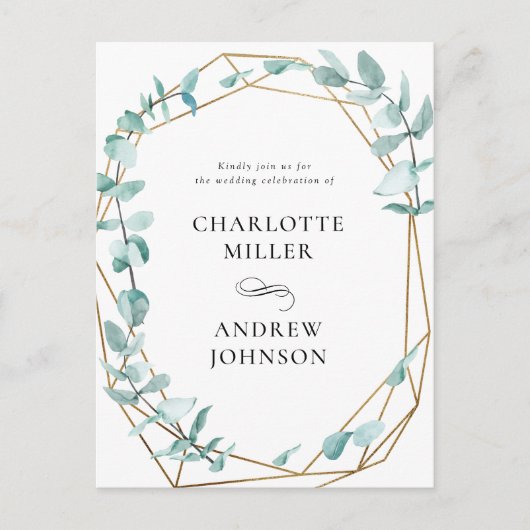 Invitation Carte Postale Eucalyptus vert or (Devant)