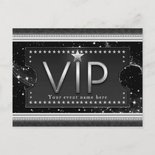 Invitation Carte Postale Événement Black & Silver Glam VIP Stars Party