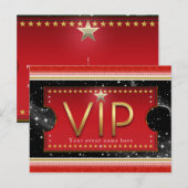 Invitation Carte Postale Événement VIP Black Red Gold & Silver Glam Party (Devant / Derrière)
